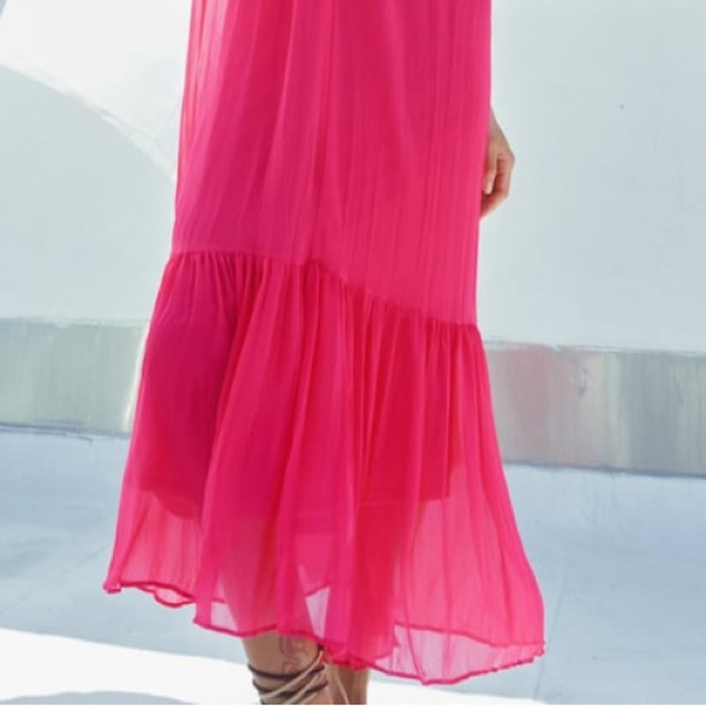 ZARA Fuchsia RIBBED DRESS VOLUMINOUS DRESS WITH BRAIDED STRAPS - Picture 10 of 16